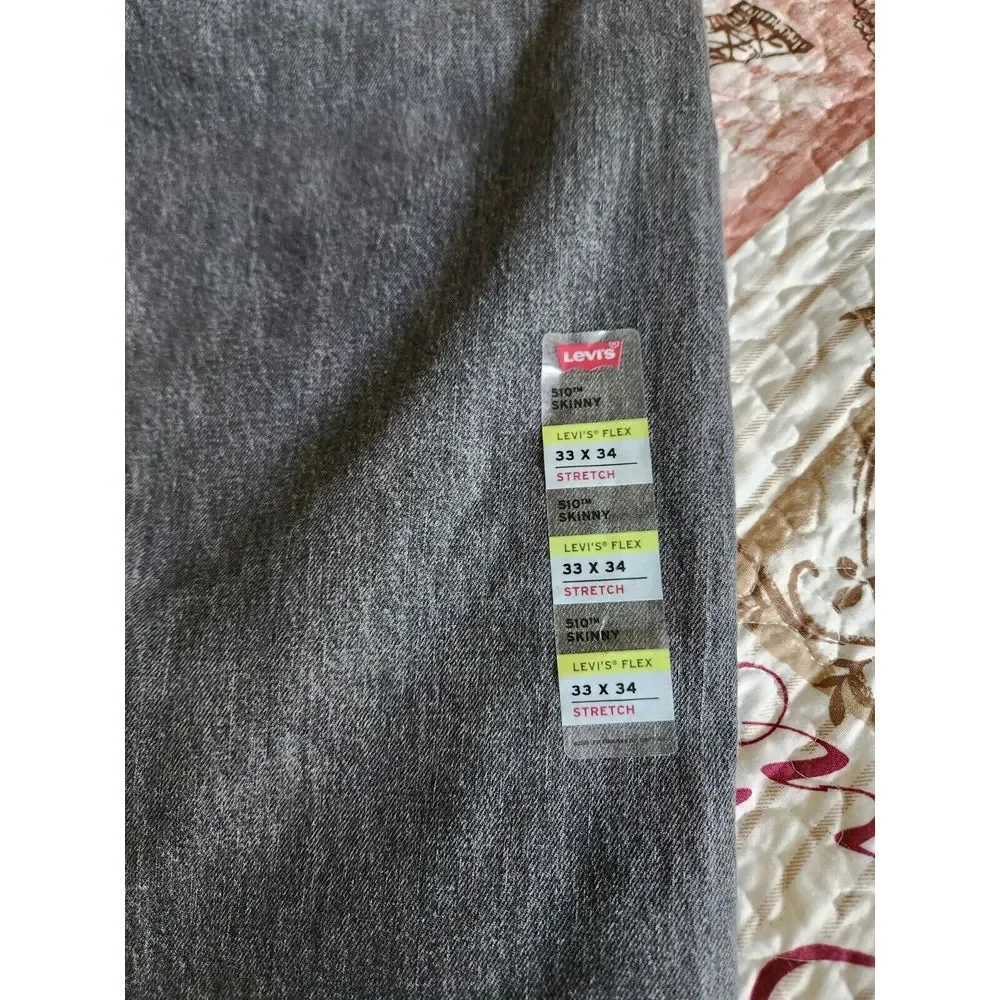Levi's 510 Skinny Jeans Pants Mens Denim Stretch Black‎ Wash original Size 33×34